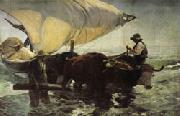 Joaquin Sorolla Y Bastida Return from Fishing Towing the Bark oil painting on canvas